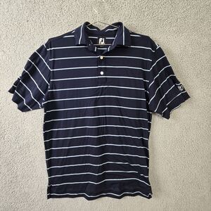 FootJoy Golf Polo Mens Sz Medium M Blue White Teal Striped Stretch Shirt